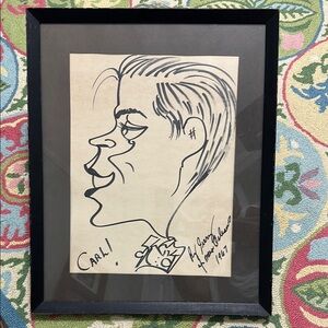 Vintage 1967 Caricature “CARL” New Orleans Artist Signed Black Frame
